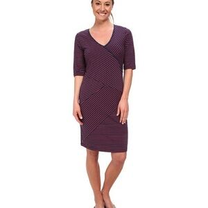 Lole Navy and Pink Striped V-Neck Top